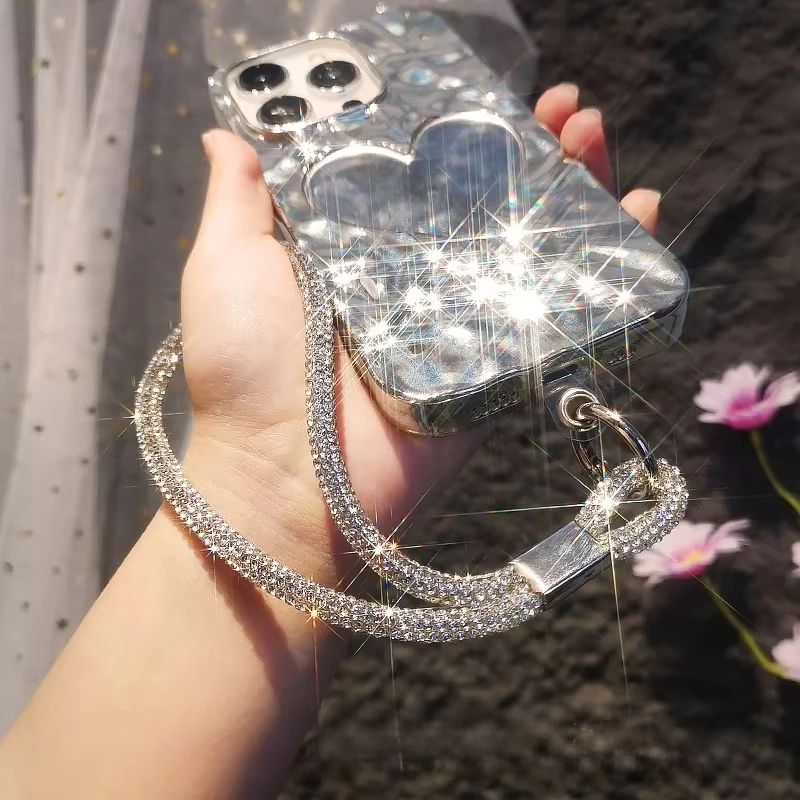 INS-Lanière de téléphone à paillettes, sangles de poignet en cristal, porte-clés, ULanti-perte pour iPhone 16, Samsung, universel, bling