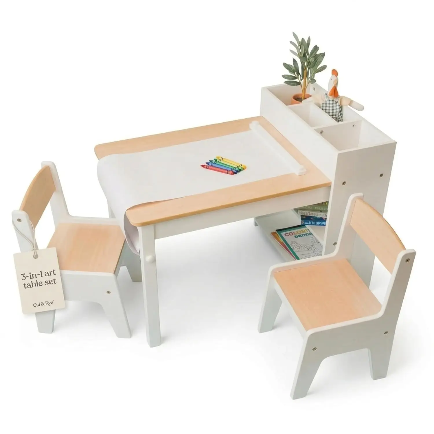 Art Table for Kids - 3 in 1 Kids Table and Chairs Set (2 Chairs Included), White Wooden Craft Table for Kids with, Customized
