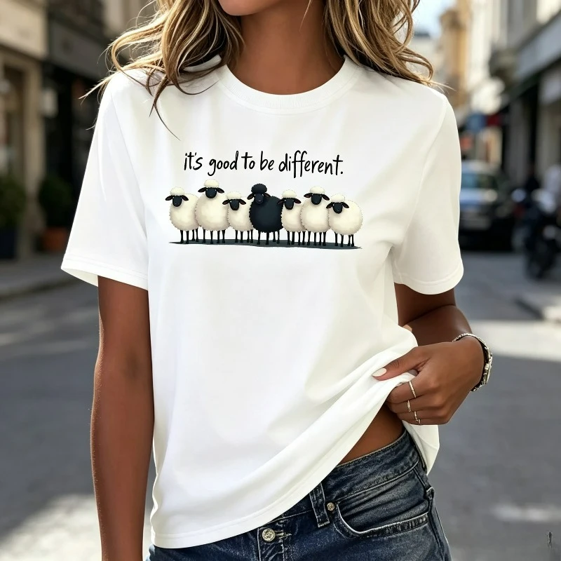 Cute Sheep Graphic Tee Women it's good to be different Print Daily Casual Shirt
