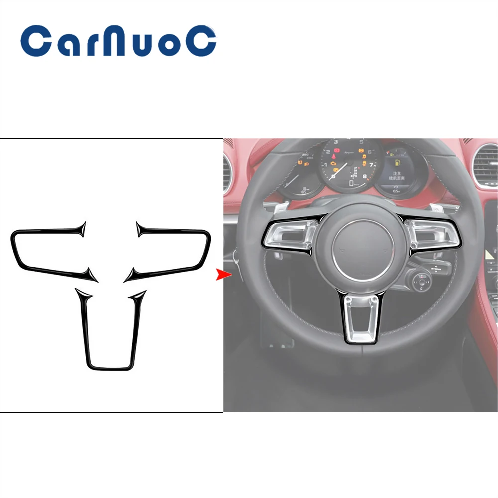 

Car Piano Black Stickers Steering Wheel Panel Frame Trim Mouldings For Porsche 718 2016-2022 Interior Decorative Accessories