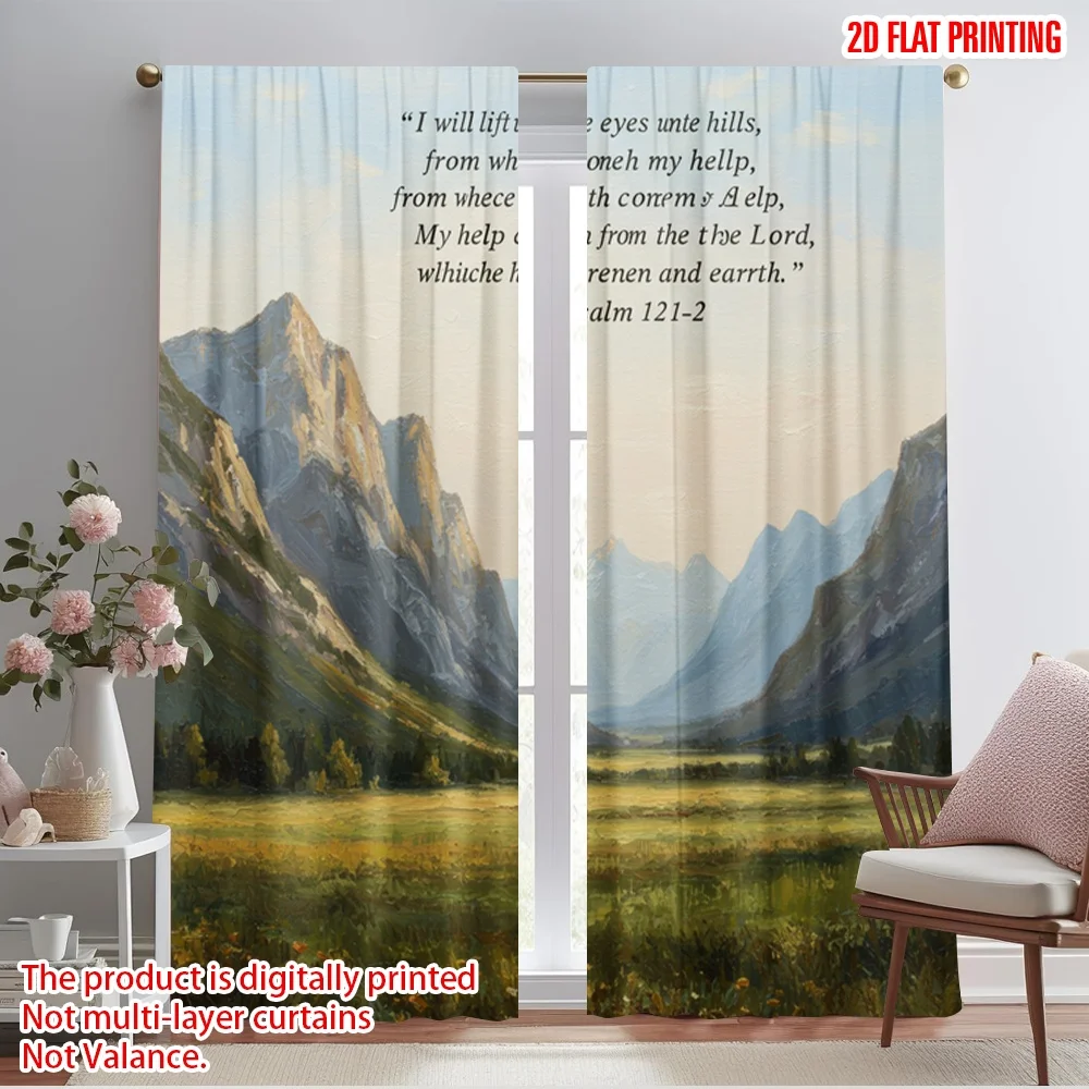 

2pcs 2D flat printing Party Curtains Mountain Valley Bible Verse 100% Polyester Without Electricity All Season Party & Holiday