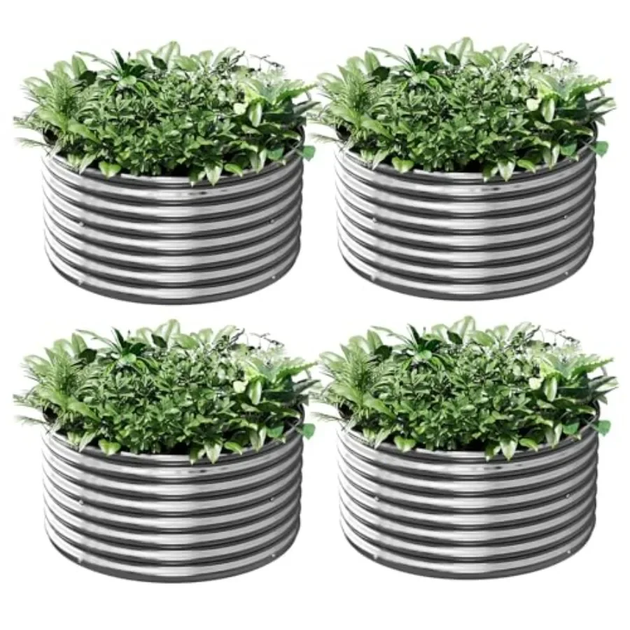 

4 Pack 2x2FT Round Corrugated Galvanized Steel Raised Garden Bed Outdoor Metal Above Ground Garden Bed for Vegetables and Flowe
