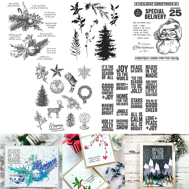 Christmas Decoration Winter Snowflake Moose Santa Claus Peace On Earth Clear Stamp Card Photo Making DIY Scrapbooking Stencil 30