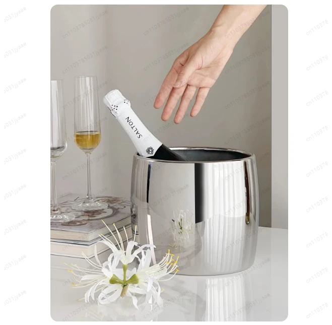 Stainless Steel Ice Bucket Thickened Version, Champagne Red Wine Beer Bucket, Household Ice Wine Bucket