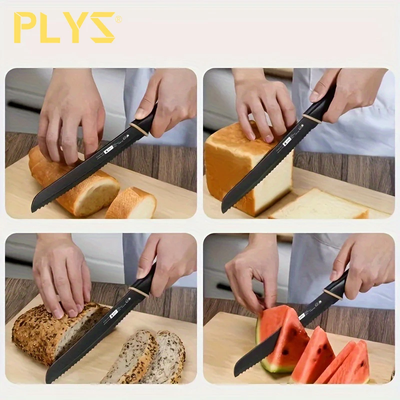 PLYS-Stainless steel serrated bread knife cake slicer, no crumbs, special knife for cutting toast baking cutting tools
