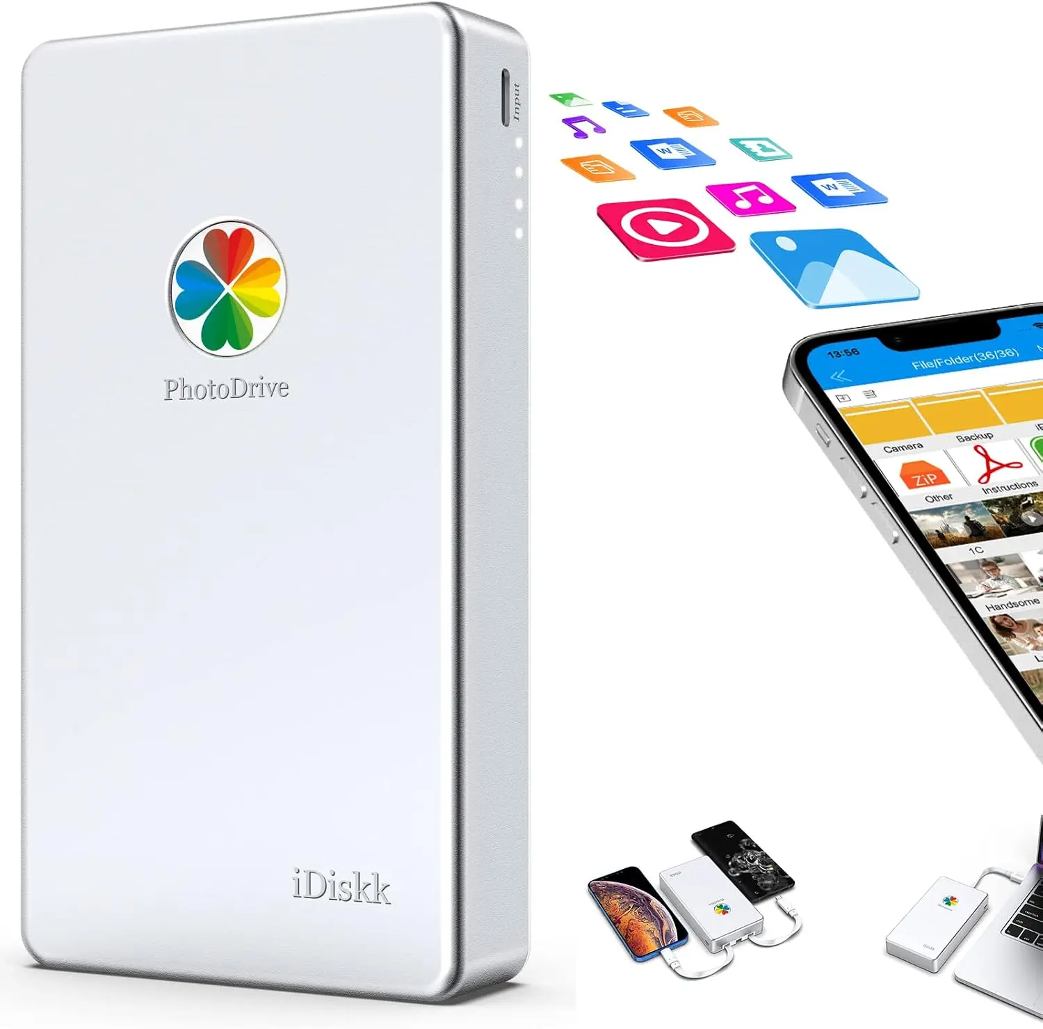 1TB External Hard Drive for iPhone iPad Android Mac PC, Auto Backup Photos Videos, Metallic Silver