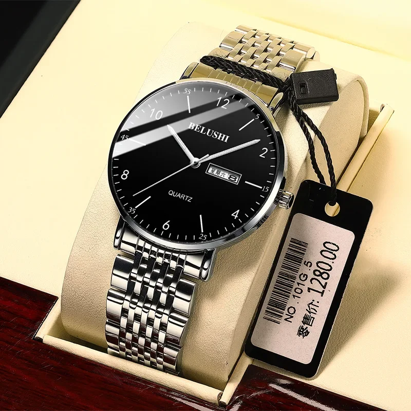 2025 летние новые мужские часы, деловые повседневные кварцевые часы, водонепроницаемые, модные часы со стальным ремешком и датой недели