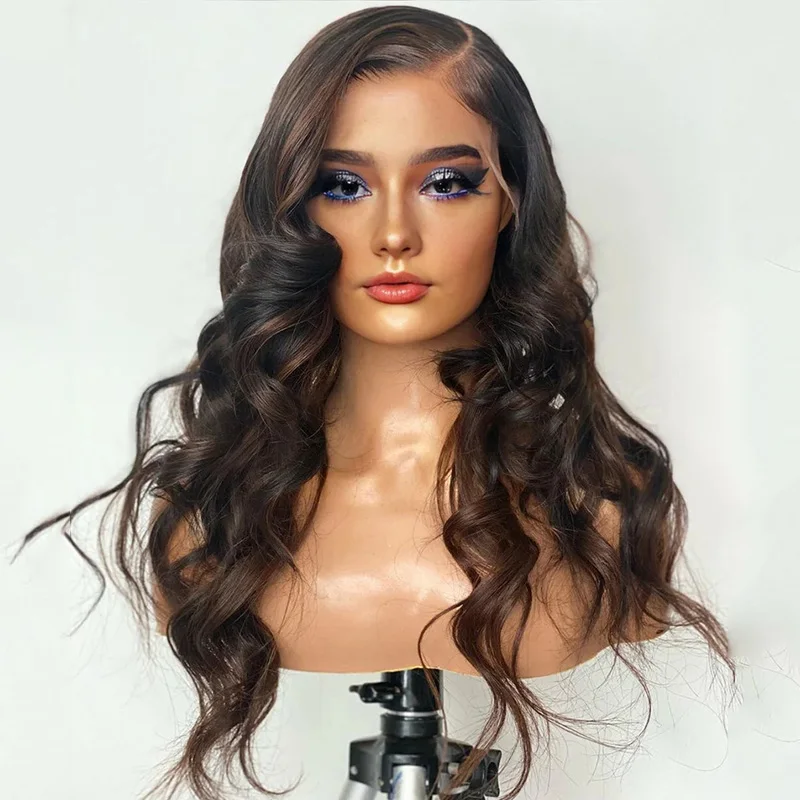 

HD Lace 200Density 26“ Ombre Brown Wave Jewish 5x5 Silk Base European Human Hair Wig For Women BabyHair Gluelesss Preplucked