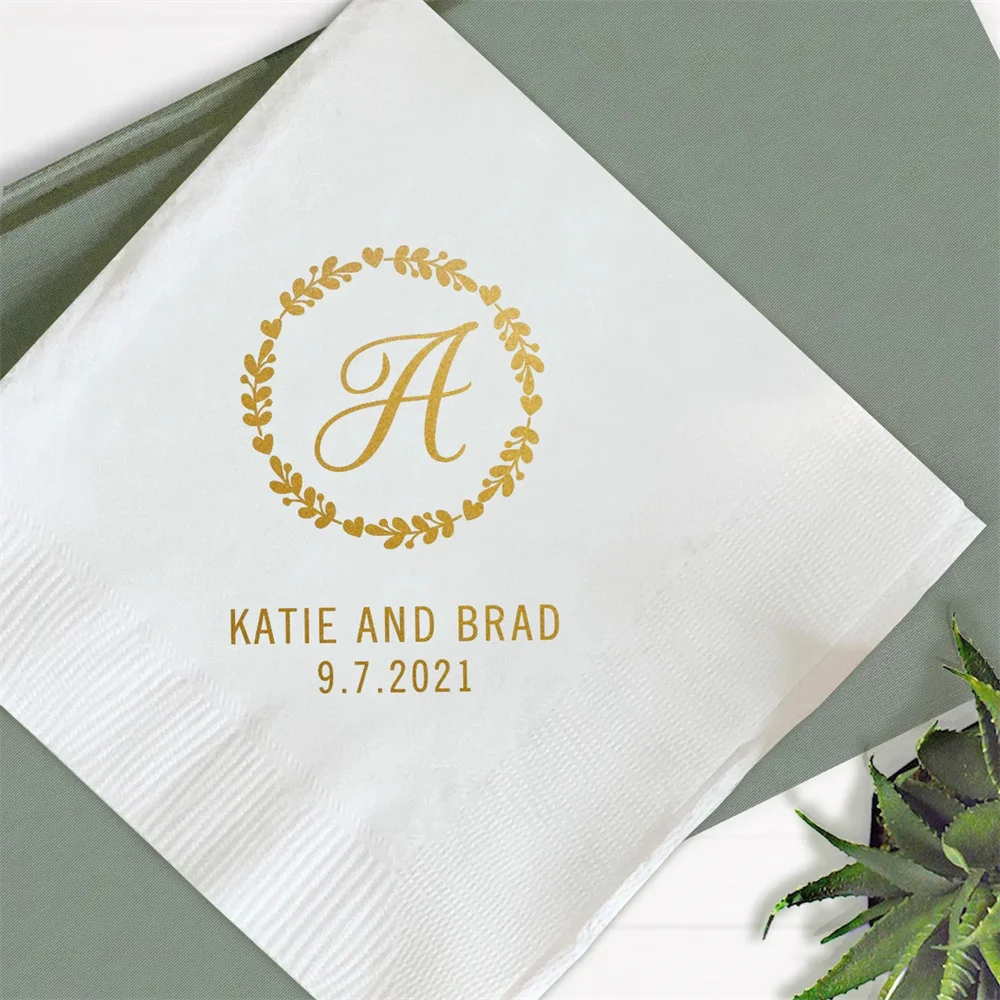 

50PCS Floral Wreath Wedding Napkins, Personalized Wedding Napkins, Custom Wedding Napkins, Personalized Wedding Napkin Favors, N