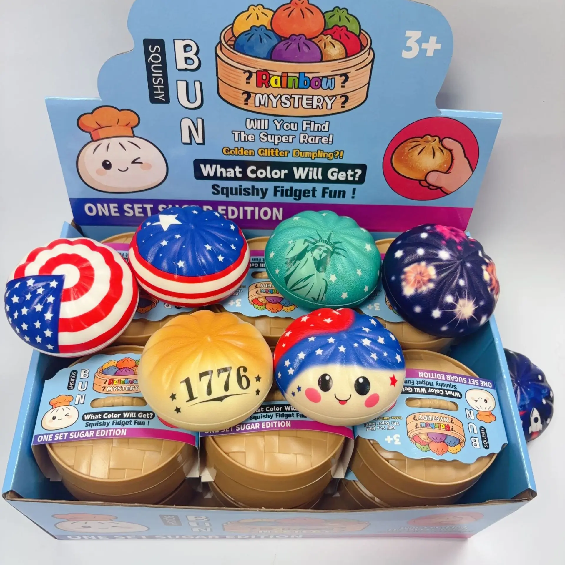 USA 250th Anniversary Dumplings Squishy Toy with Steamer Reusable Rebound Squeeze Reliever Toys