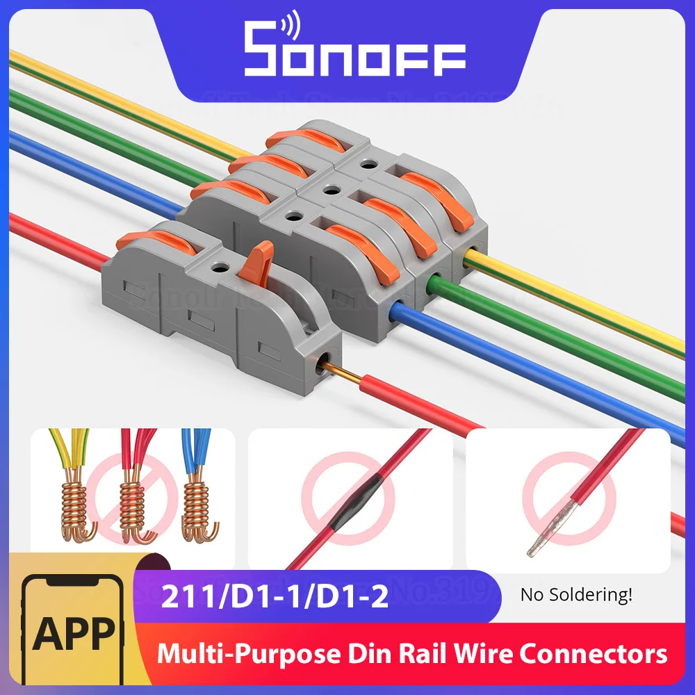 

Соединитель для проводов на Din-рейку SONOFF, универсальный компактный клеммный блок для проводки, многофункциональный для подключения электрических кабелей