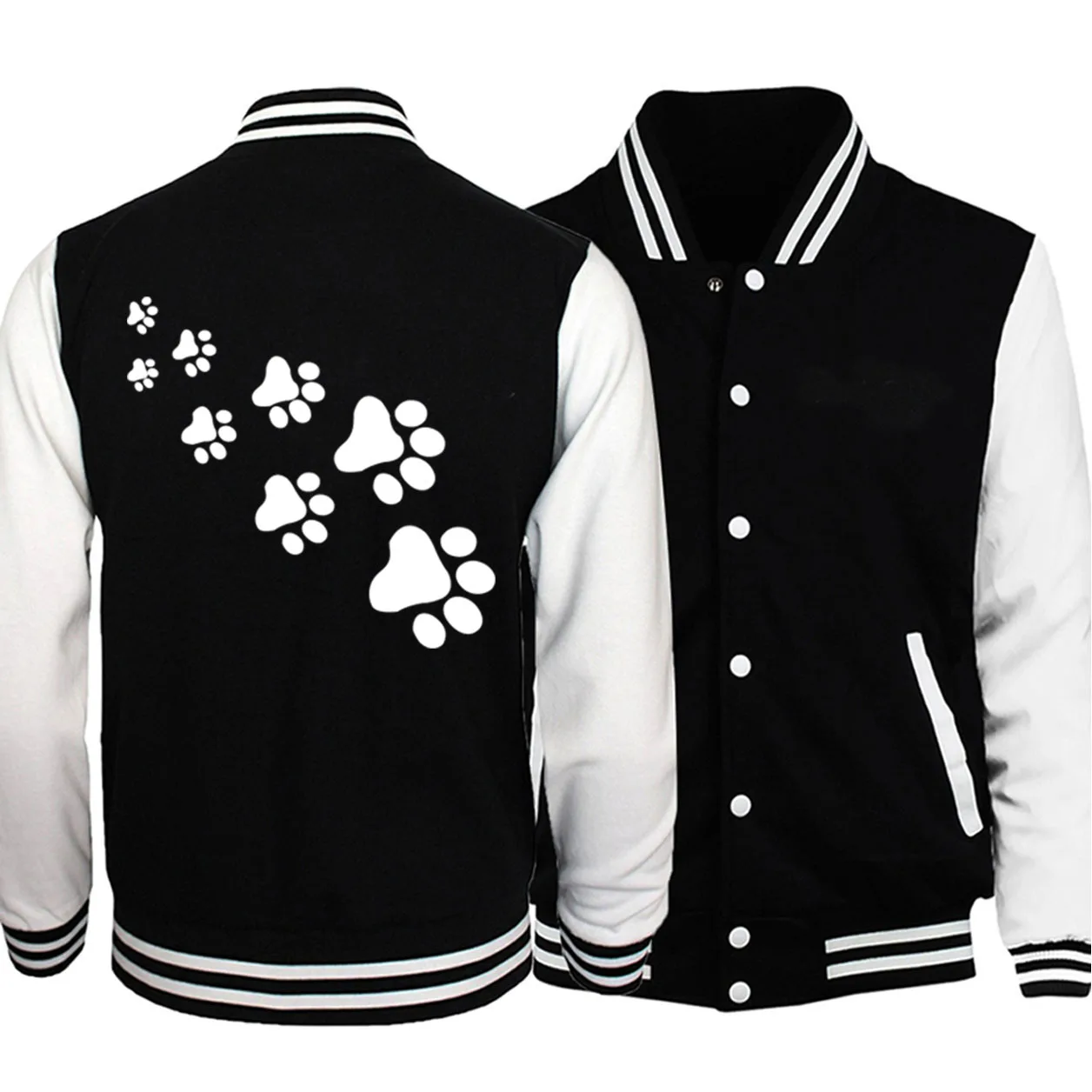 Cute Paw Cartoon Prints Men Jackets Autumn Oversized Clothes Harajuku Casual Baseball Coats Trendy Crewneck Male Tops