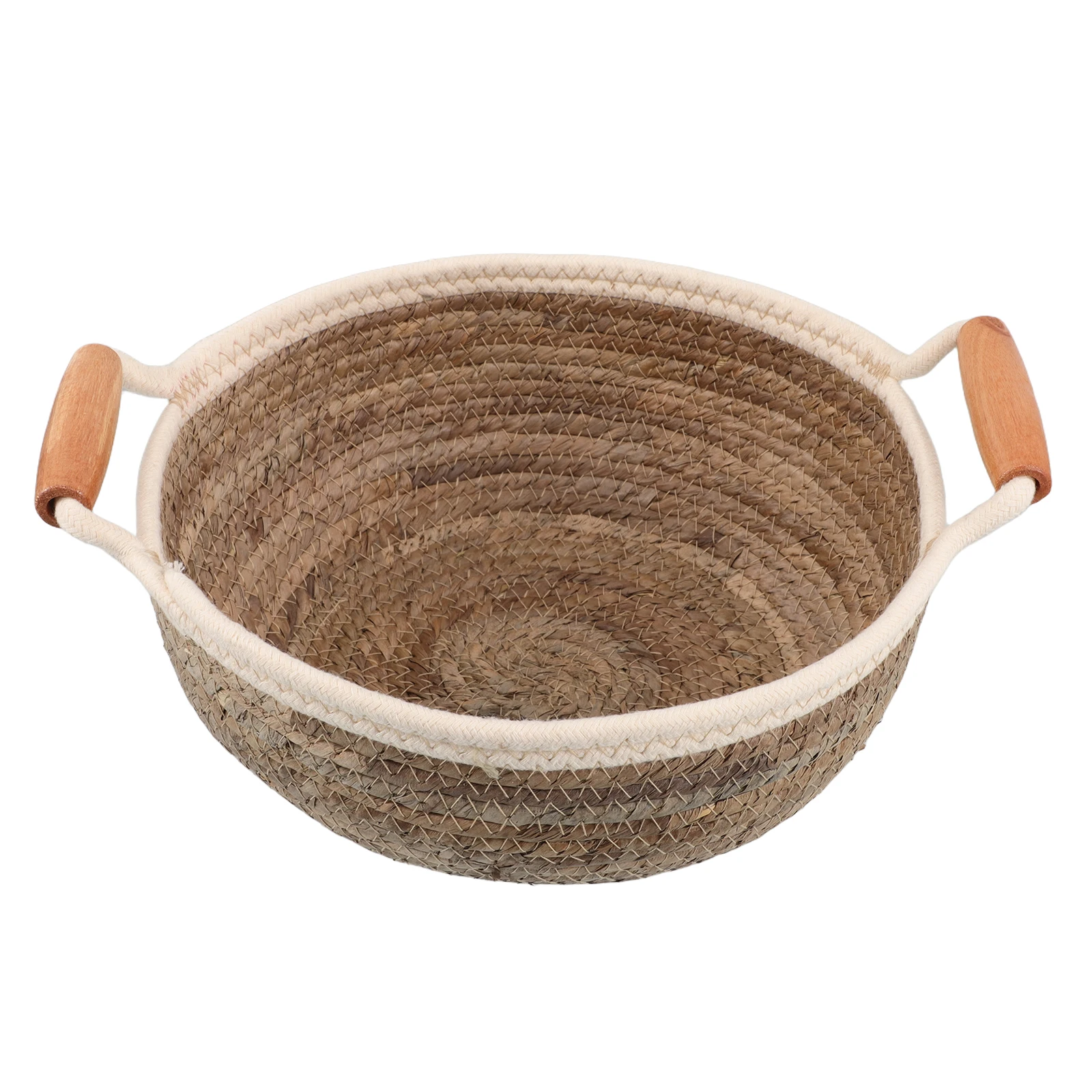 

1pcs Round Desktop Storage Basket Woven Organizer With Handles Small Wicker Container For Cosmetics Bathroom Shelf Hyacinth