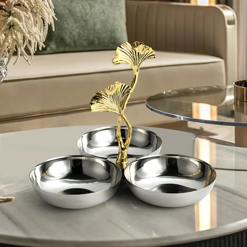 Gingko Stainless Steel Fruit Platter, Nut Sorting Plate, Fruit Tray, Sundries, Dessert Plate, Candy Bowl, Home Art Decoration