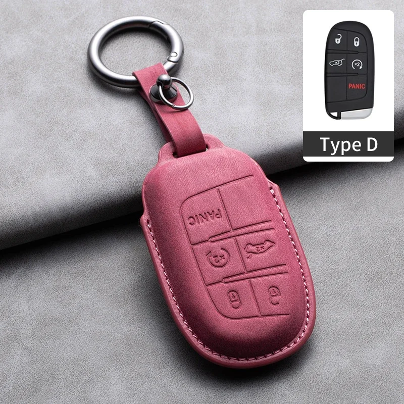 Leather Car Remote Key Case Cover for Jeep Renegade Grand Cherokee Dodge Ram Charger 1500 Challenger Chrysler 300C Journey