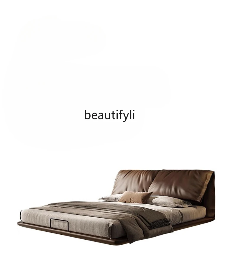 

Italian Bed Master Bedroom Light Luxury Modern Minimalist Leather Soft Bag Suspension Bed