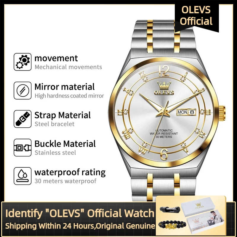 OLEVS 7068 Mechanical Watch for Men 30M Waterproof Luminous High Quality Stainless steel Luxury Men's Automatic Watch