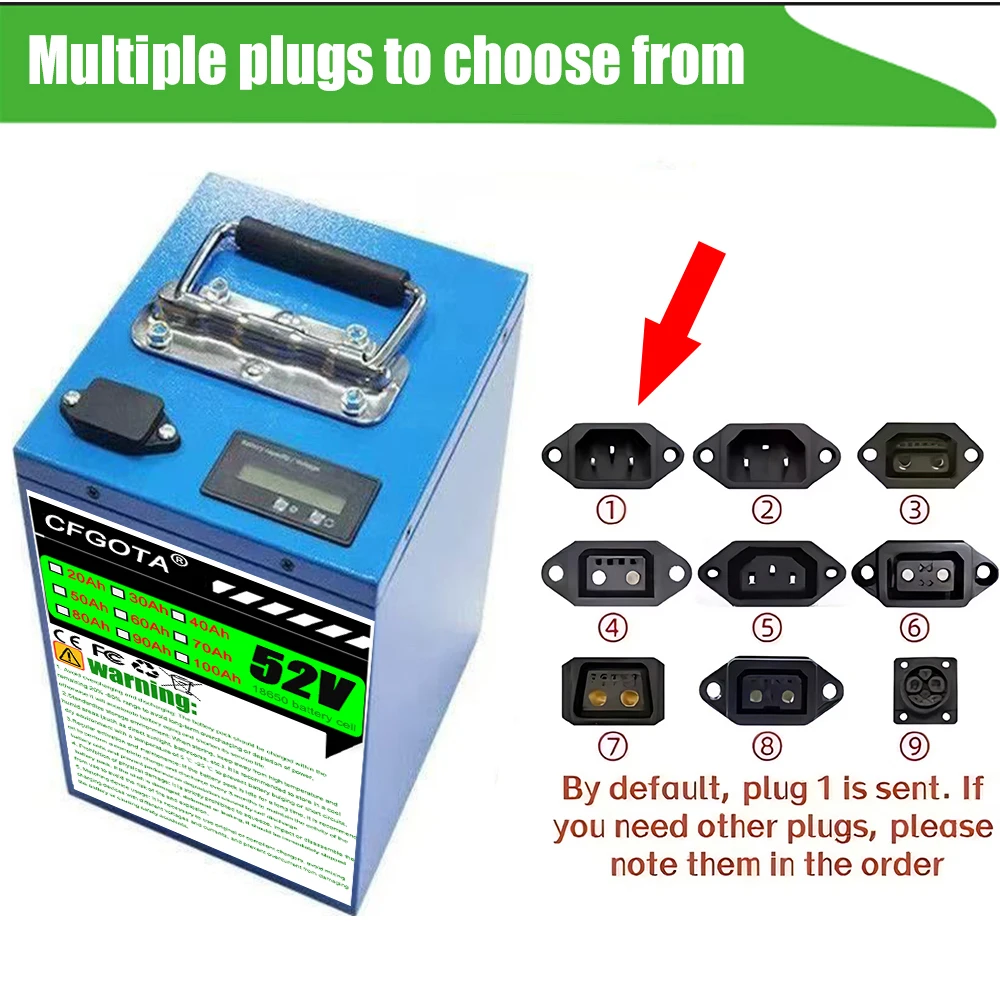 Air fast transportation New Full Capacity Power 18650 Lithium Battery 52V 20AH-100AH Lithium Battery Pack Suitable for 250-3000W