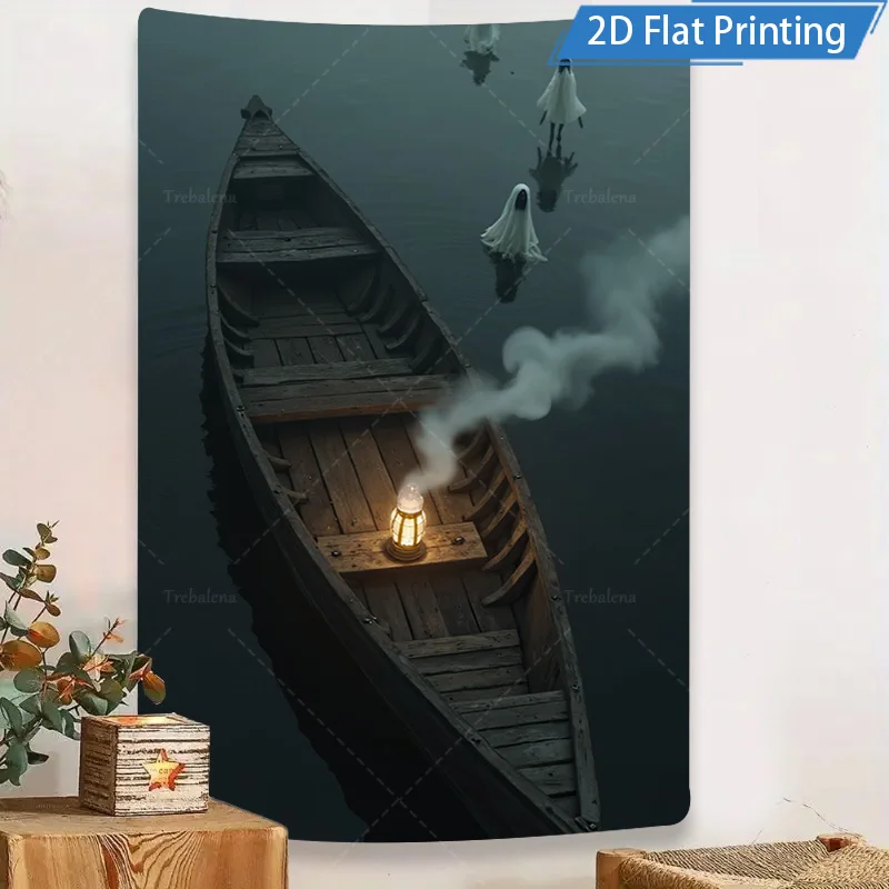 

1шт настенный гобелен Mystic Ghost Boat гобелен - сцена с темной водой и фонарем