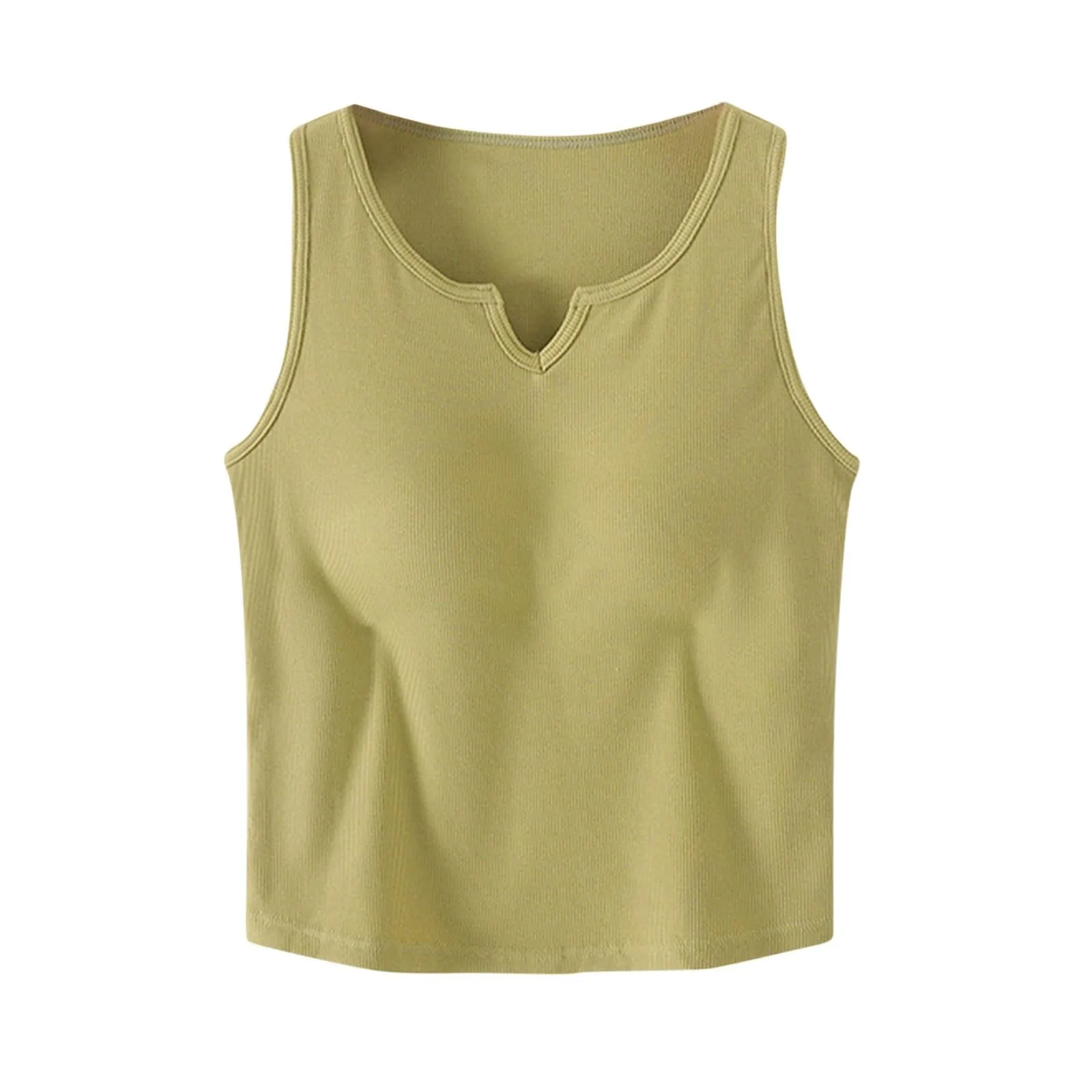 

Women Sexy V Neck Tank Top With Padded Bra Sleeveless Basic Solid Color Summer Streetwear Tops Lady Comfortable Daily Wear