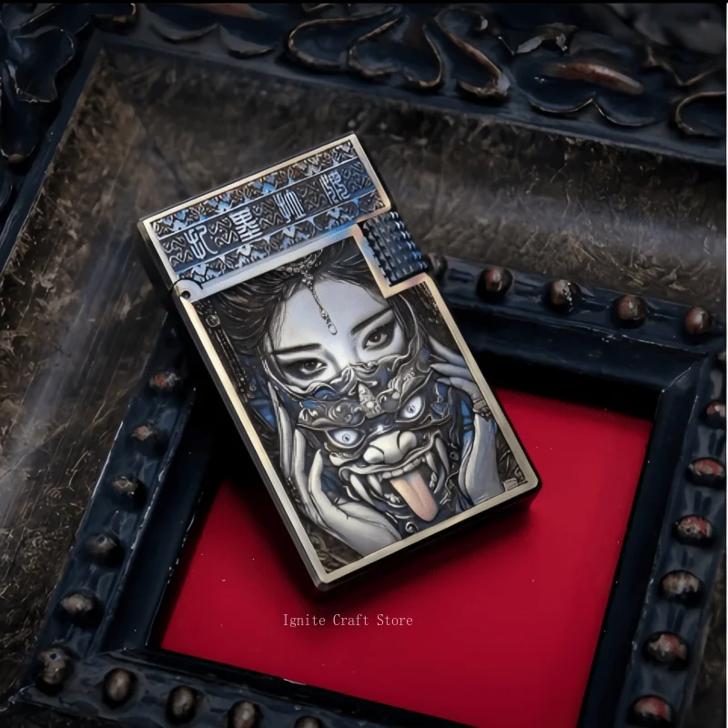 Original piano sound brass relief inlaid Zakirim fuel lighter, hand carved lighter, cigarette accessories, men's gift
