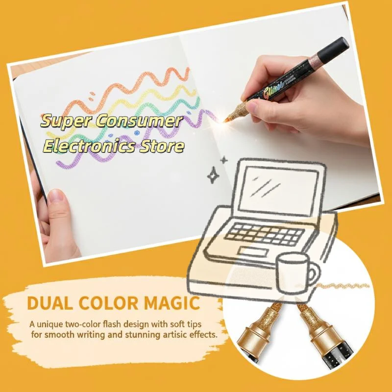 

Dual Tip Glitter Brush Markers Metallic Shimmer Pens for Card Making Coloring Journals Artist Drawing Supplies