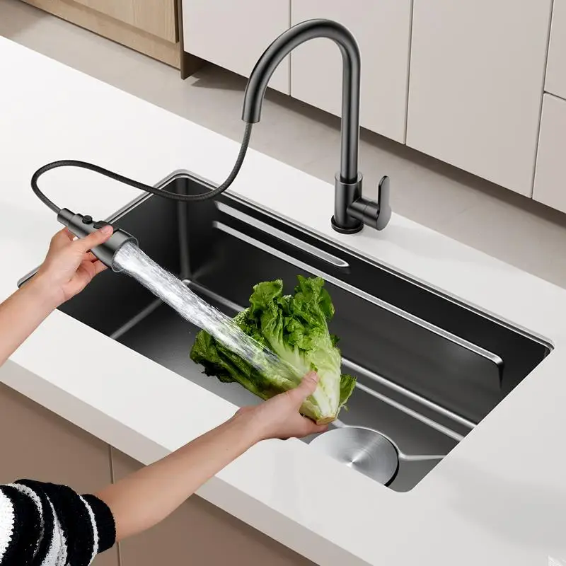 

Premium Single Bowl Kitchen Sink Thickened Hammered SUS304 Stainless Steel Under Mount Farmhouse Style Kitchen Wash Basin