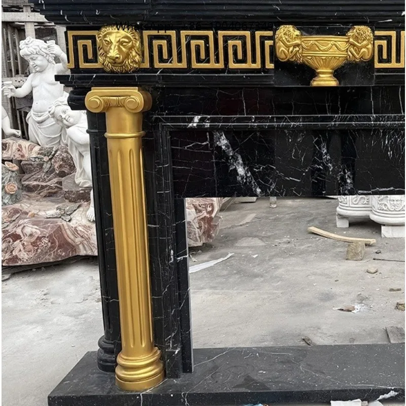Natural Stone Carved Nero Marquina Marble Fireplace for Indoor Home Decoration cxl