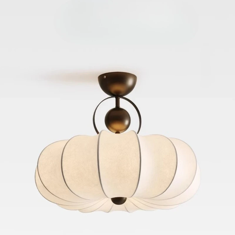 Japanese Wabi-sabi Iron Art LED Ceiling Lights White Lantern Silk Lampshade Living Room Bedroom Restaurant Kitchen Hanging Lamps