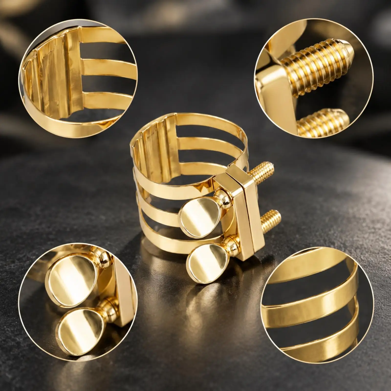 Gold Tone Saxophone Ligature Three Band Design Fits Alto Cane Embouchure Accessory