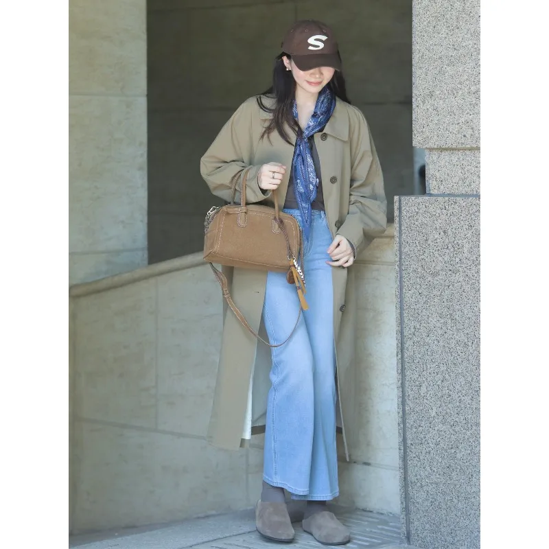 

Свободная повседневная женская ветровка, пальто с воротником на одной пуговице и длинным рукавом, однотонная весенне-осенняя новая верхняя одежда E12508