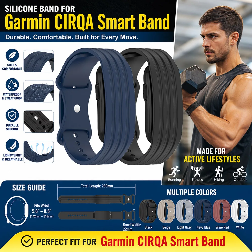 Replacement Watch Accessory for Garmin Cirqa Anti‑wear Wristband Silicone Strap Waterproof Lightweight Band for Garmin Cirqa