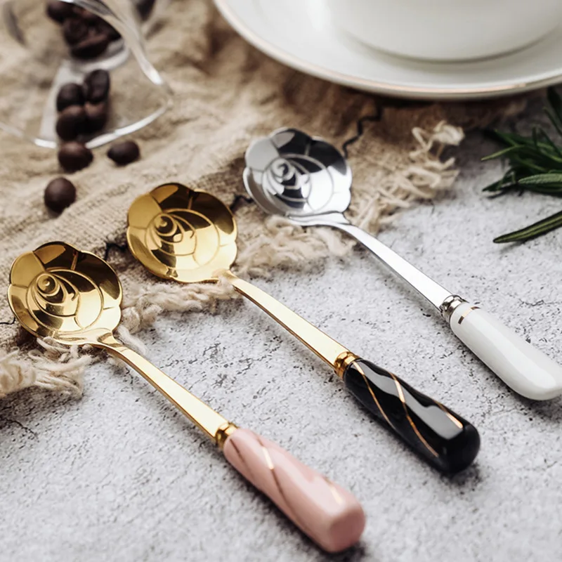 Flower Shape Coffee Spoon Mixing Spoons Tea Dessert Stainless Steel Vintage Teaspoons Drink Tableware Flowers Design Tableware K