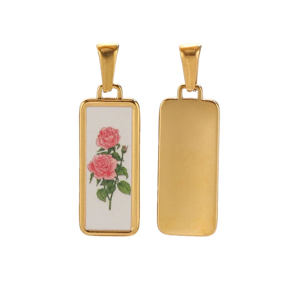 2 Stück Edelstahl-Emaille-Blumenanhänger für die Schmuckherstellung, DIY-Halskettenanhänger für Damen, goldene Blumenanhänger, Materialzubehör – Detail 5