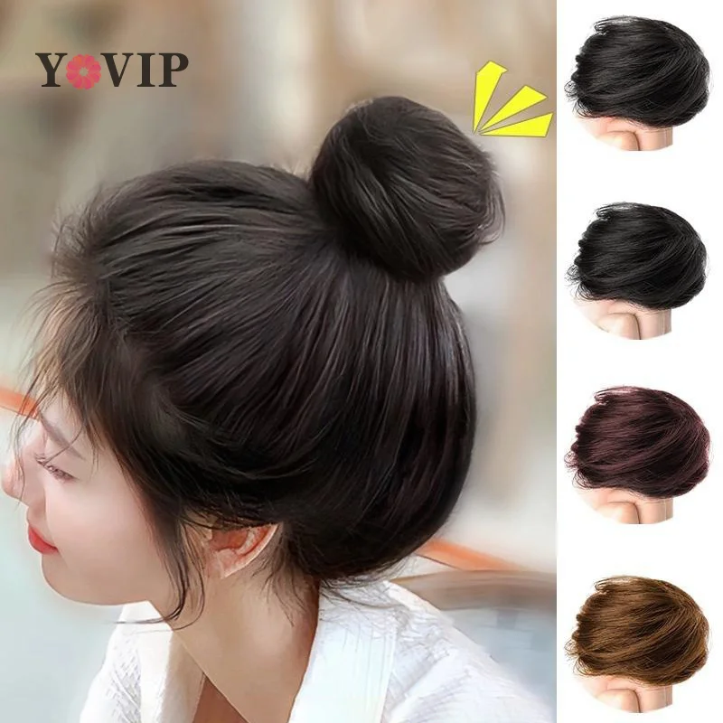 Women Girls Hair Tie Braiding Styling Fluffy Wig Loop Invisible Seamless Bun Natural Synthetic Hair Ring Hair DIY Beauty Styling