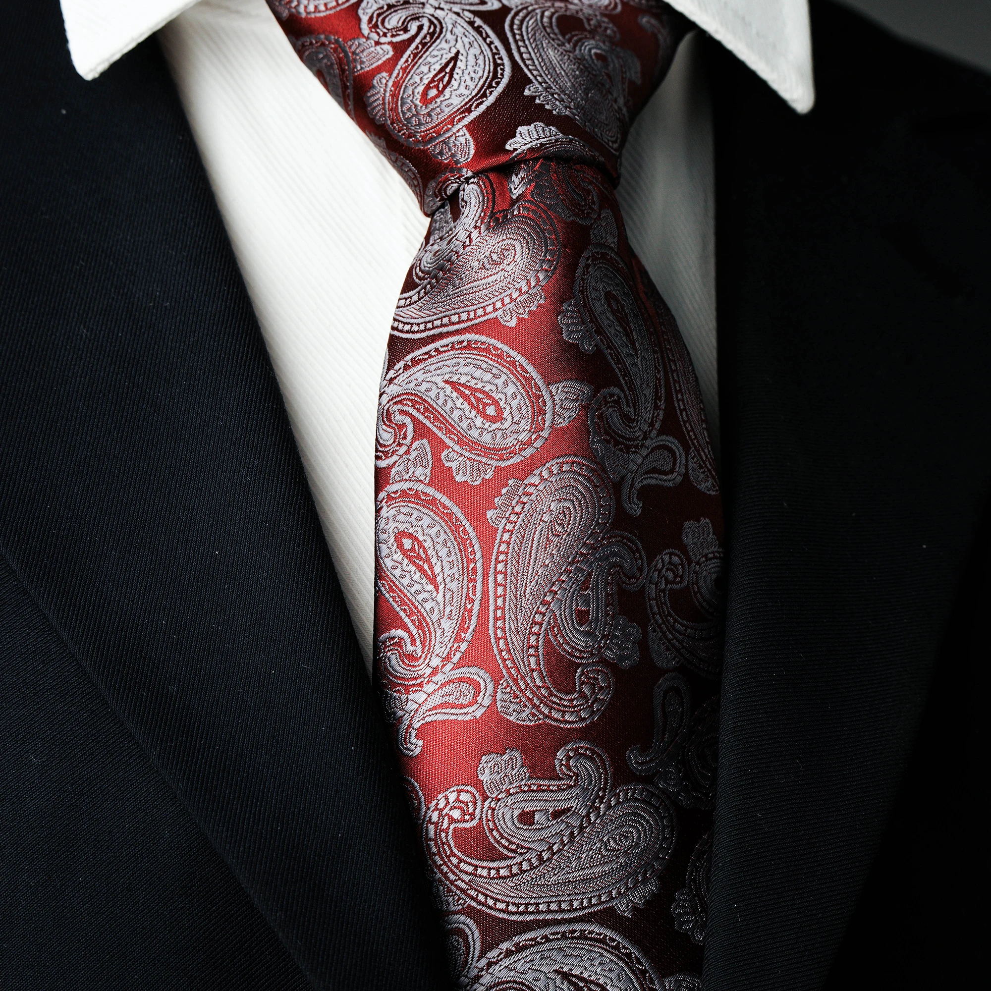 Herren-Krawatte mit 8cm Breite, Cashew-Blumenmuster, Klassische Seidenkrawatte, Gewebtes Paisley-Jacquard-Muster, Formelle Krawatte für Hochzeit, Party und Business – Detail 6