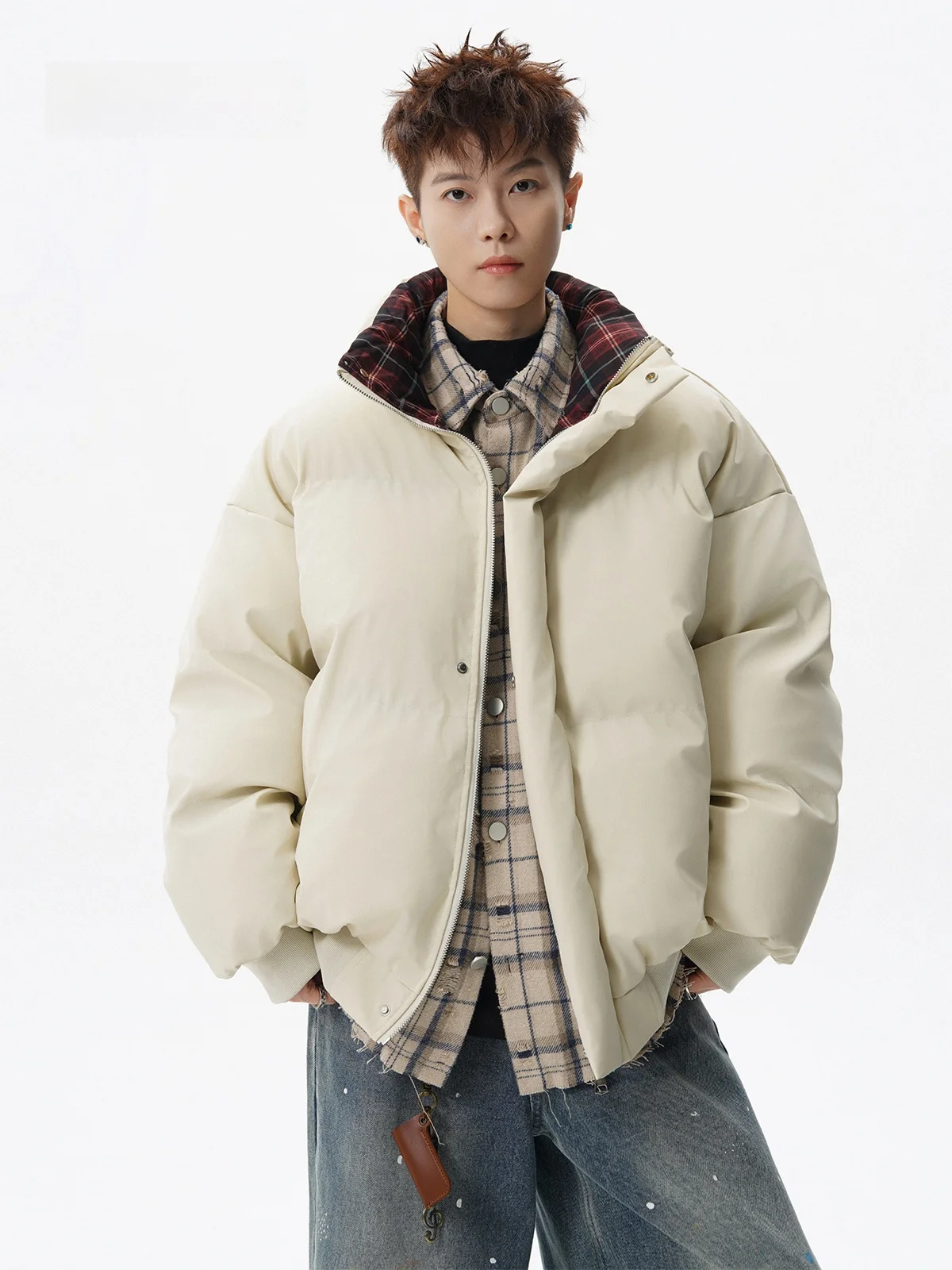 

Модное брендовое мужское зимнее теплое хлопковое пальто с воротником-стойкой из искусственной кожи или хлебное пальто с силуэтом в стиле ретро для пары...