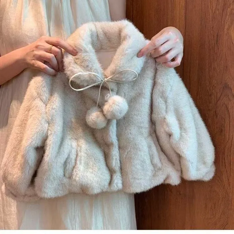 

1-7 Years Baby Girls' Winter Coat Kids Clothing 2026 New Children's Plush Thick Fur Jacket for Warmth 80-140CM