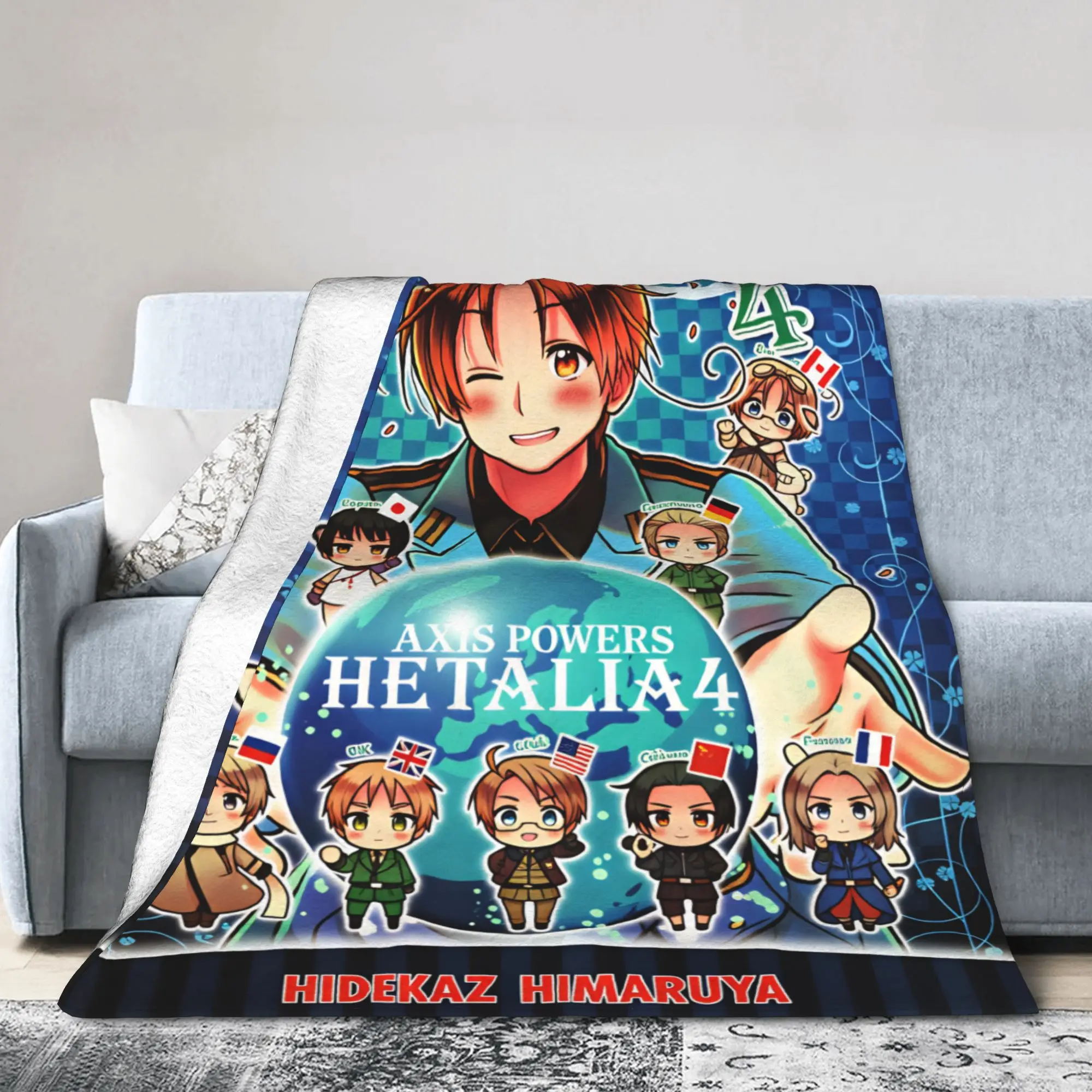 Hetalia Globe Main Cast Cover Art Throw Blanket Comfortable Blanket  For Outdoor Plane Travel Flannel Bedspread Bed Cover