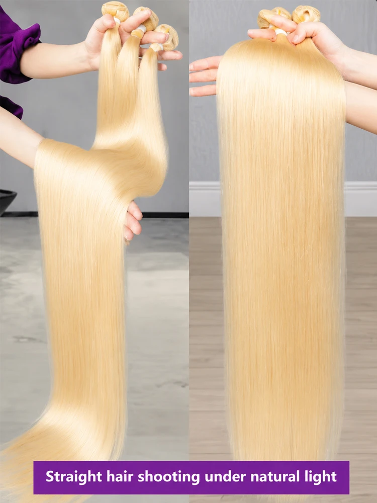 613 Paquetes de Cabello Humano Liso Extremo de 28, 30 y 30 Pulgadas, Rubios, Sin Procesar, Grado 12A, Cabello Virgen Brasileño Crudo, Tejido Rápido, 4 Paquetes de 260g, Extensiones de Cabello para Mujer