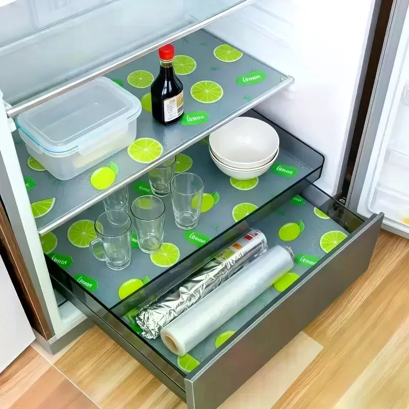 4/8Pcs Lemon Pattern Waterproof Refrigerator Liner Set Moisture-Proof Non-Slip Washable Reusable EVA Material