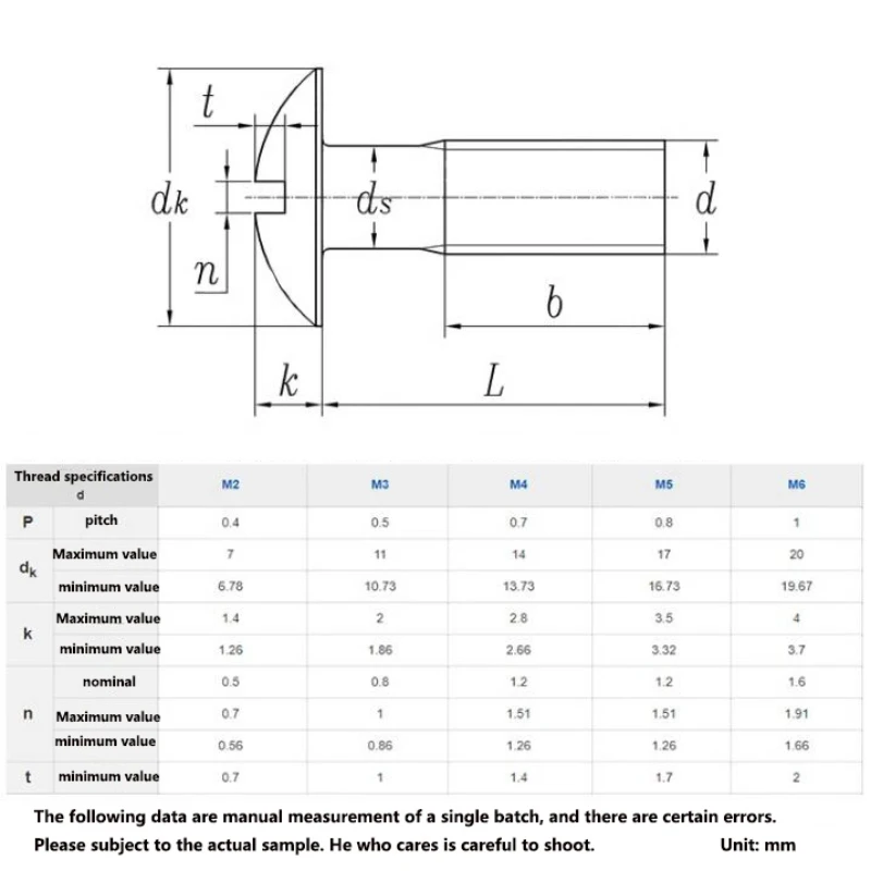 Weiyi 5-30 Stück SUS304 Edelstahl GB947 Flachkopfschraube mit Schlitz M2 M2.5 M3 M4 M5 M6 M8 Länge 3mm~50mm – Detail 2