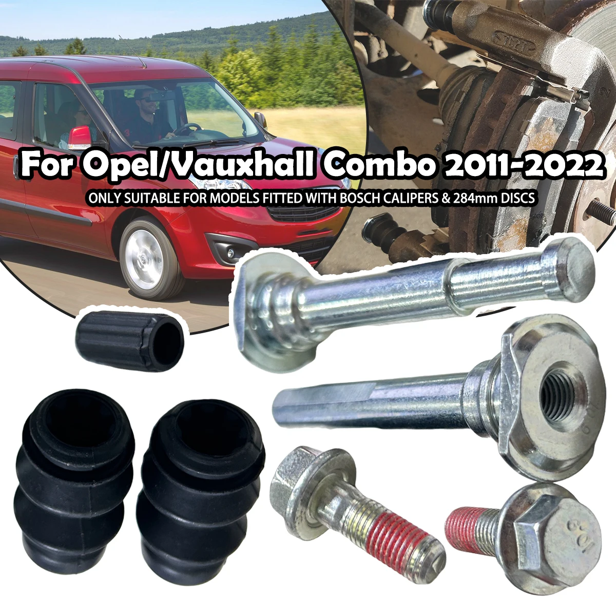 

For Opel/Vauxhall Combo 2011-2022 Front Brake Caliper Slider Guide Pins Bolt Kit Left Right Disc Housing Bellows Sleeve Bushing
