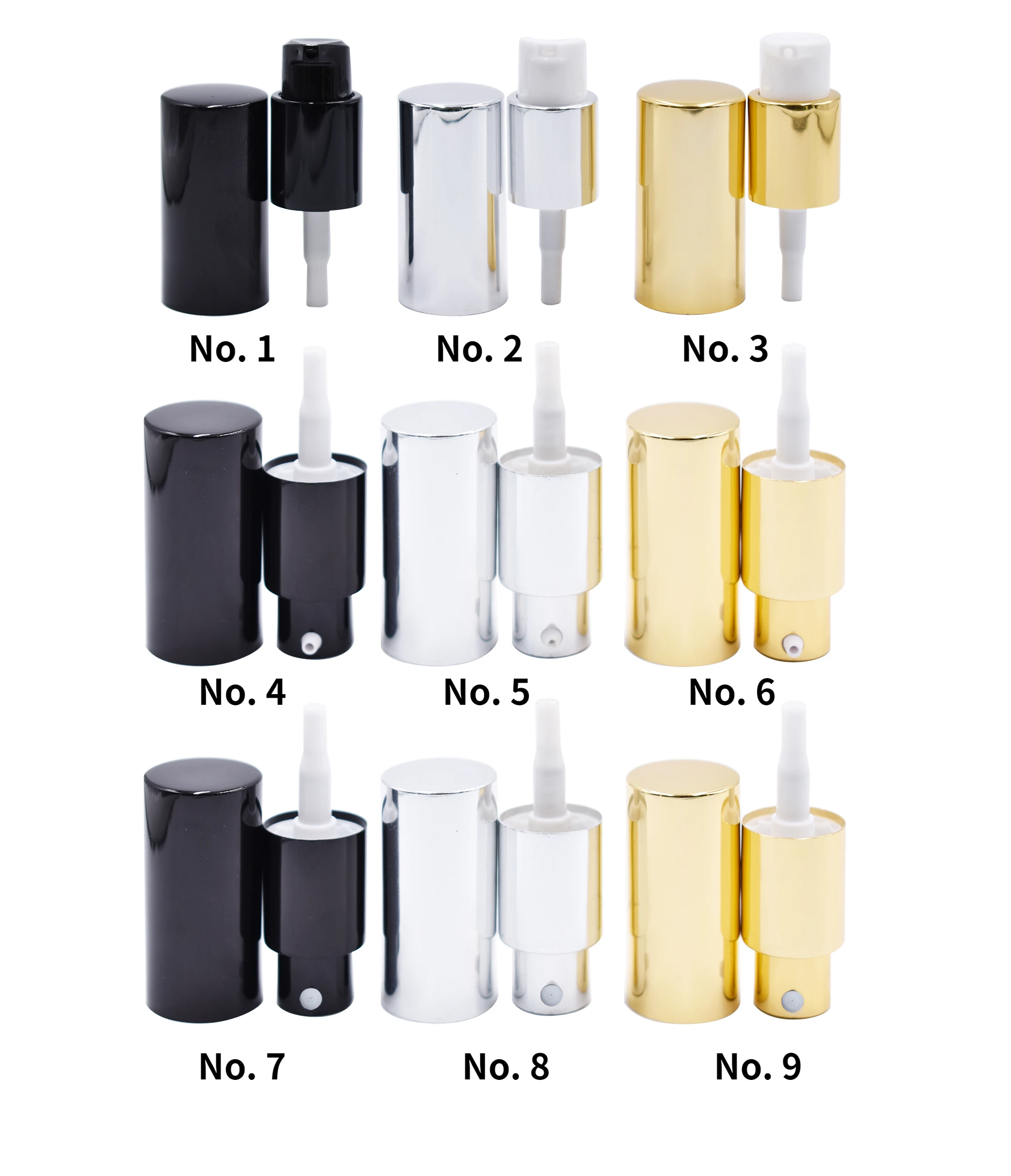 20 pz/lotto 18mm Alumite tappo pompa spray oro/argento/nero con coperchio per flaconi di profumo e crema per 10ml 30ml 50ml 100ml