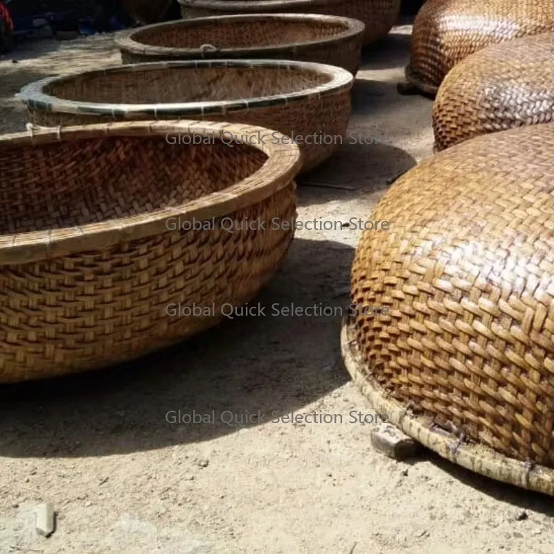 Big bamboo boats round rowing fishing paddle boat for resort tourism natural circle coracle direct supply from factory