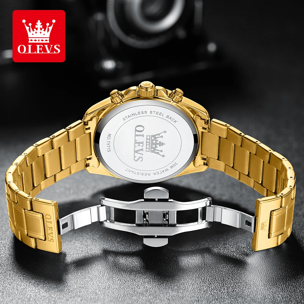 OLEVS Luminous Waterproof Men's Watches Gold Stainless Steel Strap Quartz Watch for Man Date Original Authentication Brand Watch