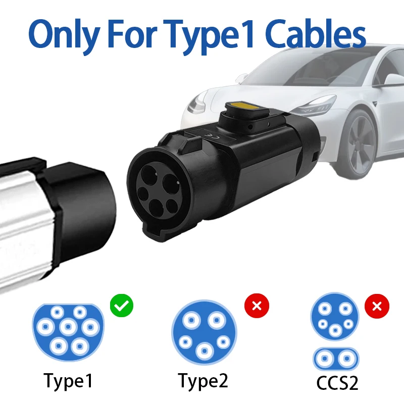 AC Type1 إلى Type2 EV مهايئ شاحن 32A المحمولة J1772 إلى IEC62196 محول الشحن للسيارات الكهربائية Type2