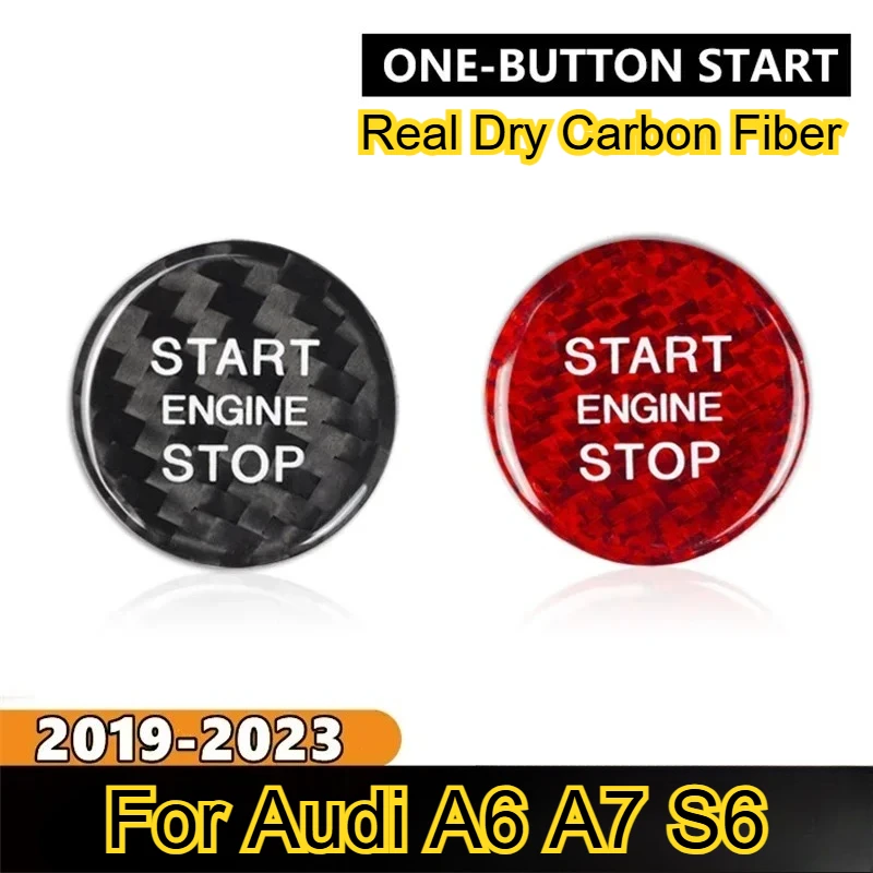 

For Audi A6 A7 S6 Real Dry Carbon Fiber Engine Start Stop Button Cover Sticker Interior Modification 2019-2023 Accessories
