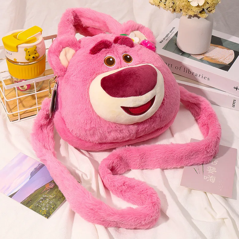 Disney Lotso Cartoon Anime Plush Bag Cute Pink Bear Autumn/Winter Portable Warm Handbag Student Christmas Gift Wholesale