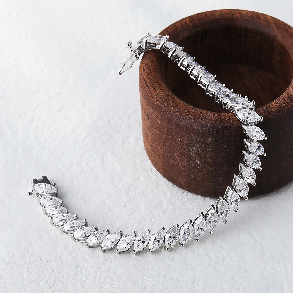 IGOTOS 0.5ct Marquise Cut Moissanite Bracelet  Certificate Real 925 Silver Women Full Diamond Bracelets Luxury Bands Jewelry